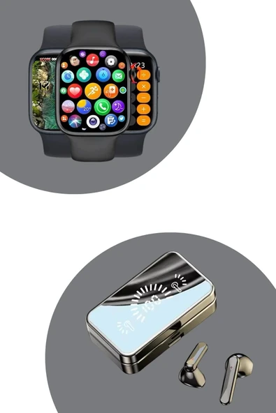 Powerbank Aynalı Bluetooth Kulaklık Ve Akıllı Saat Seti ANC Özelliği Dokunamatik - 3