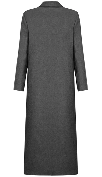 Whenever Company Gri Kruvaze Yün Efektli Uzun Palto - 2