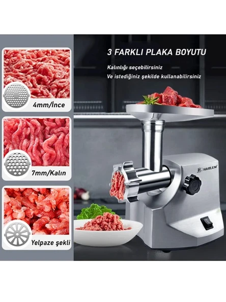 Harlem Pro Force Meat Grinder 3000 W Et Kıyma Makinesi, Sucuk, Sosis, İçli Köfte Aparatlı - 3