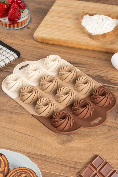 Porsima 185 Silikon Kurabiye Tatlı Kalıbı, Silikon Kalıp Seti, 12'li Mini Kek Kalıbı, Çikolata Pişirme Kalıp - 2