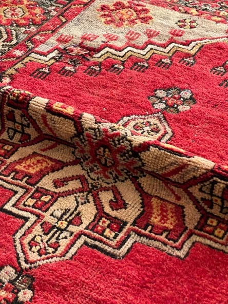 96x142 cm Kırmızı Renk El Dokuma Türk Halı, Harika Desenli ve Kondisyonlu Türk Kilim, Vintage Severler için Yün Halı - 3