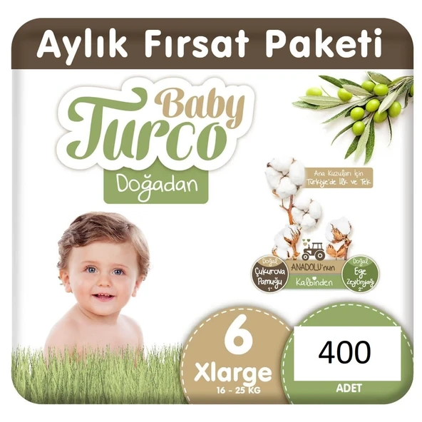 Baby Turco Doğadan 6 Numara XLarge 400'lü Bebek Bezi