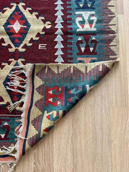 110x150 cm Küçük Boy Canlı Renkli Kilim, Harika Desenli ve Kondisyonlu, Vintage Severler için Ev Hediyesi - 9