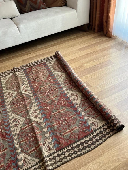 130x205 cm El Dokuma Geleneksel Türk Kilimi, Ender Desenli 35 Yaş Vintage Kilim, Yıkanabilir Rustik Stili Kilim - 3