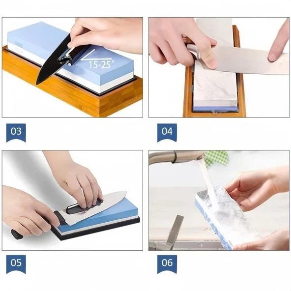 4 Parçadan Oluşan 1000/6000 Bambu Tabanlı Balta Satır Makas Bıçak Bileme Seti - 2