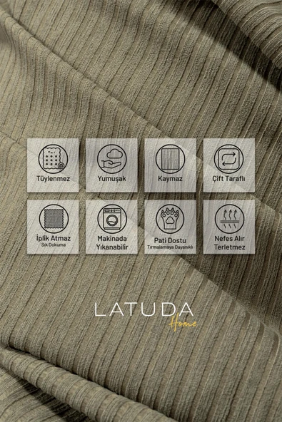 Mikrofiber Şönil Fitilli Minimalist Koltuk Örtüsü - 175x215 cm, Çift Taraflı, Kaymaz, Terletmez Kapuçino - Resim 2