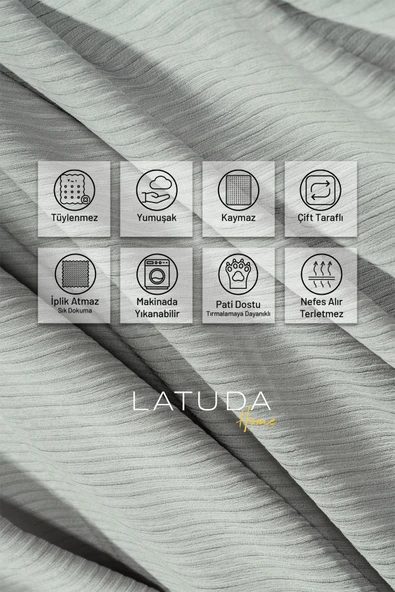 Mikrofiber Şönil Fitilli Minimalist Koltuk Örtüsü - 175x215 cm, Çift Taraflı, Kaymaz, Terletmez A.Gri - 2