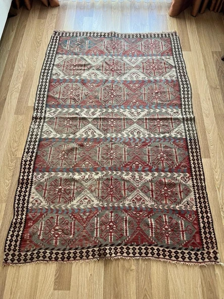 130x205 cm El Dokuma Geleneksel Türk Kilimi, Ender Desenli 35 Yaş Vintage Kilim, Yıkanabilir Rustik Stili Kilim