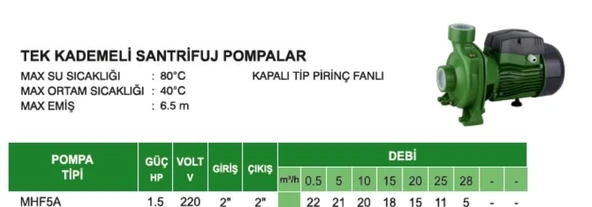 Atlantis MHF5A 1,5 HP Tek Kademeli Santrifuj Pompa - 2