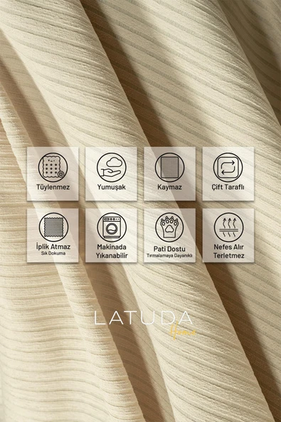 Mikrofiber Şönil Fitilli Minimalist Koltuk Örtüsü -175x350 cm XLarge, Çift Taraflı, Kaymaz, Terletmez Camel - 3