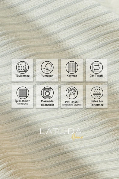 Mikrofiber Şönil Fitilli Minimalist Koltuk Örtüsü -175x350 cm XLarge, Çift Taraflı, Kaymaz, Terletmez Ekru - 3