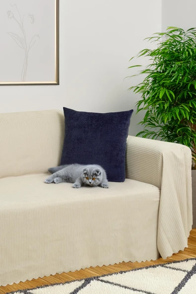 Mikrofiber Şönil Fitilli Minimalist Koltuk Örtüsü -175x350 cm XLarge, Çift Taraflı, Kaymaz, Terletmez Camel