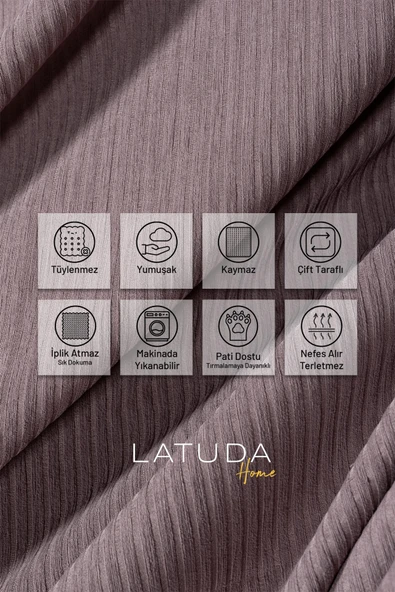 Mikrofiber Şönil Fitilli Minimalist Koltuk Örtüsü -175x350 cm XLarge, Çift Taraflı, Kaymaz, Terletmez Rose - Resim 3