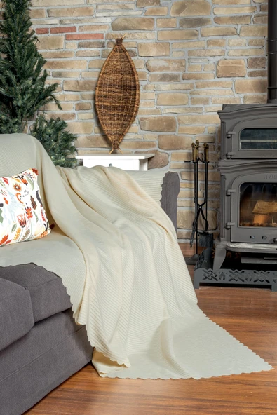 Mikrofiber Şönil Fitilli Minimalist Koltuk Örtüsü -175x350 cm XLarge, Çift Taraflı, Kaymaz, Terletmez Ekru - 2