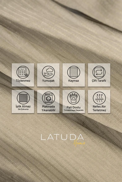 Mikrofiber Şönil Fitilli Minimalist Koltuk Örtüsü -175x350 cm XLarge, Çift Taraflı, Kaymaz, Terletmez Bej - Resim 3