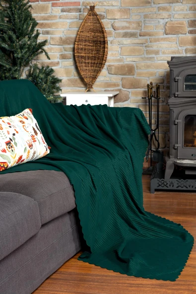 Mikrofiber Şönil Fitilli Minimalist Koltuk Örtüsü -175x350 cm XLarge, Çift Taraflı, Kaymaz, Terletmez Zümrüt - 2