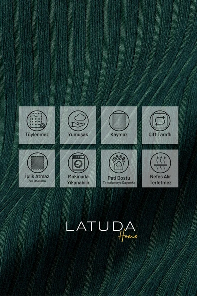 Mikrofiber Şönil Fitilli Minimalist Koltuk Örtüsü -175x350 cm XLarge, Çift Taraflı, Kaymaz, Terletmez Zümrüt - 3