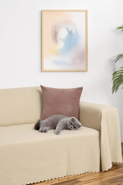 Mikrofiber Şönil Fitilli Minimalist Koltuk Örtüsü -175x350 cm XLarge, Çift Taraflı, Kaymaz, Terletmez Bej ürün görseli 1