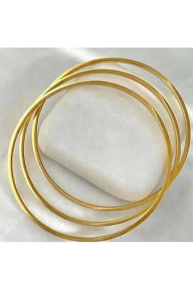 Altın Renk 3 Adet İnce Ajda Bilezik, Bileklik - 3155 - 4