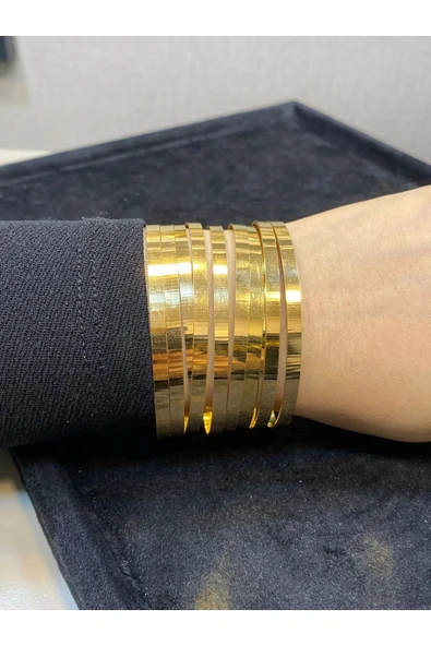 Altın Renk 3 Adet Kalın Ajda Bilezik, Bileklik - 3154-3 - 5