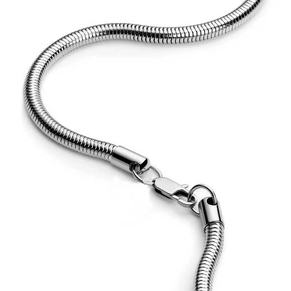 Gümüş Renk Unisex Snake Zincir (4 mm) 60 cm. Çelik Kolye- 3141 - 2