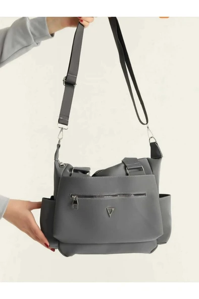 Kadın Çok Bölmeli Gri El Ve Omuz Çantası - Resim 2