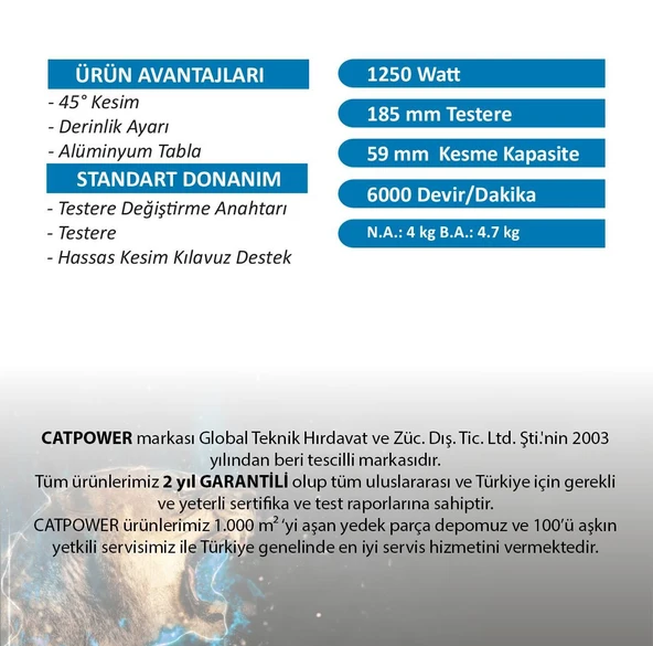 CatPower 1207 Daire Testere 185 mm 1250 Watt - Resim 4