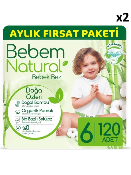 Bebem Natural 6 Numara Ekstra Large 240'lı Bebek Bezi