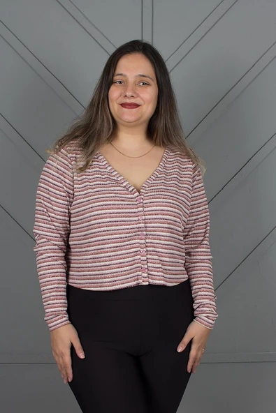 Büyük Beden Crop Hırka Çizgili