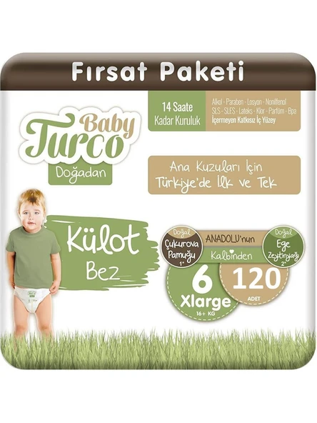 Baby Turco Doğadan 6 Numara Xlarge 120'li Külot Bez