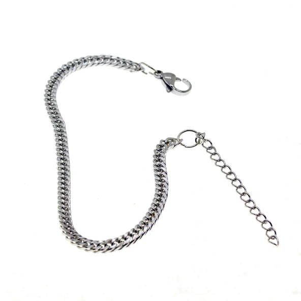 Gümüş Renk Sık Aralıklı Yassı Zincir Unisex Çelik Bileklik -  3012 - 7