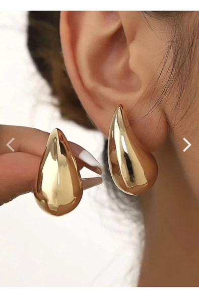 Altın Renk Göz Yaşı Bottega Küpe Kadın Damla Küpe Vip Kararmaz Solmaz Çelik Küpe - 3013