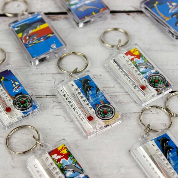 Termometre Dereceli Ve Desenli Pusulalı Anahtarlık - Resim 2