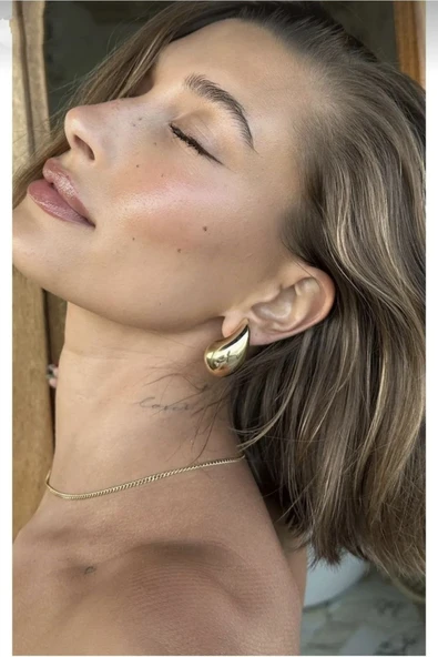 Altın Renk Göz Yaşı Bottega Küpe Kadın Damla Küpe Vip Kararmaz Solmaz Çelik Küpe - 3013 - 7