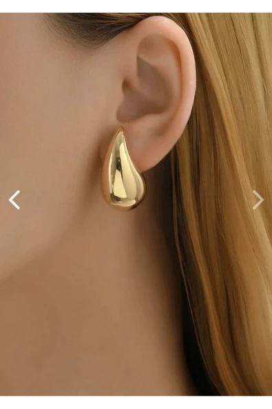 Altın Renk Göz Yaşı Bottega Küpe Kadın Damla Küpe Vip Kararmaz Solmaz Çelik Küpe - 3013 - 2