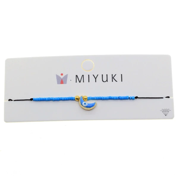 Altın Renk Mavi Mineli Yarım Ay Model Miyuki Bileklik - 2958 - Resim 2