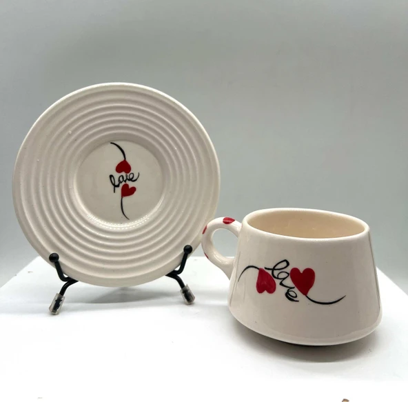 Tardan Betty El Yapımı Love Desenlı Tabaklı Fincan ( 1 Adet ) - 3