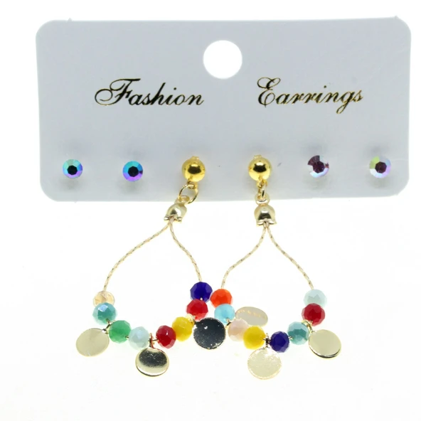 Altın Renk Yuvarlak Pullu  Kombin Asorti Boncuk Küpe - 2842 ürün görseli 1