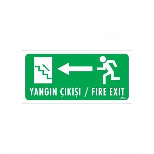 Yangın Çıkışı Sol Yeri Uyarı Levhası 17,5x25 KOD:930 - 2