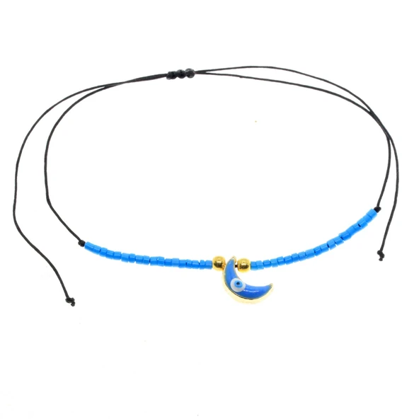Altın Renk Mavi Mineli Yarım Ay Model Miyuki Bileklik - 2958 ürün görseli 1