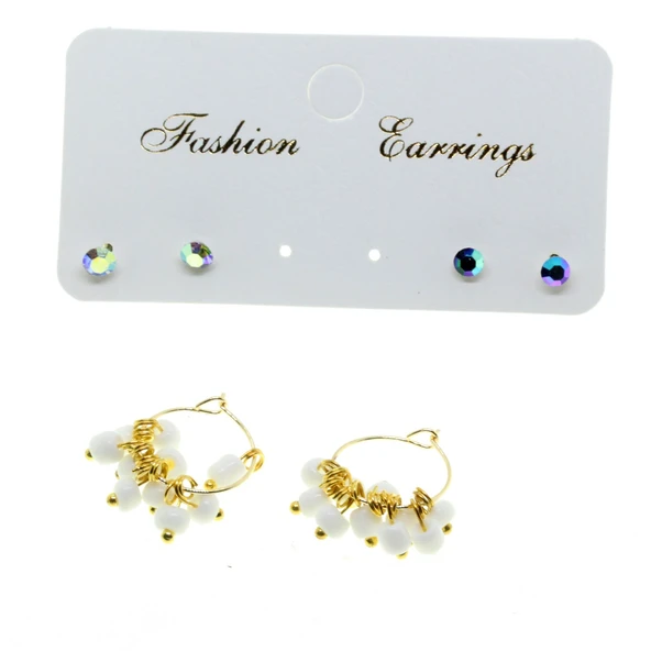 Altın Renk Yuvarlak Düz Kombin Beyaz Boncuk Küpe - 2860 ürün görseli 1