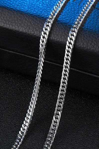 Gümüş Renk Sık Zincir Model  Unisex Çelik Kolye- 2671 - 3