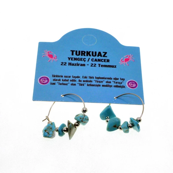 Doğaltaş Yengeç Burçu Turkuaz Taşı Burç Küpe - 2343