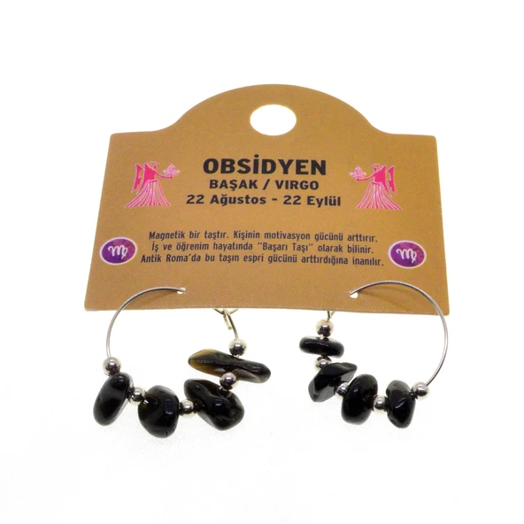 Doğaltaş Başak Burçu Obsidyen Taşı Burç Küpe - 2333 ürün görseli 1