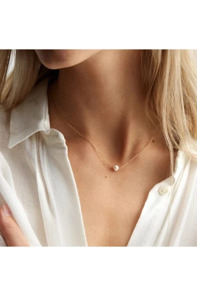 Altın Renk Kadın Sf Zincir Inci Detaylı Altın Kaplama  Şık Kolye - 2300 ürün görseli 1