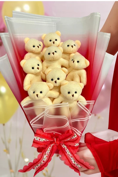 Sevgiliye Özel Peluş Ayıcık Buketi - 9 Adet Yumoş Peluş Ayılı Buket Özel Büyük Kutusunda - 3