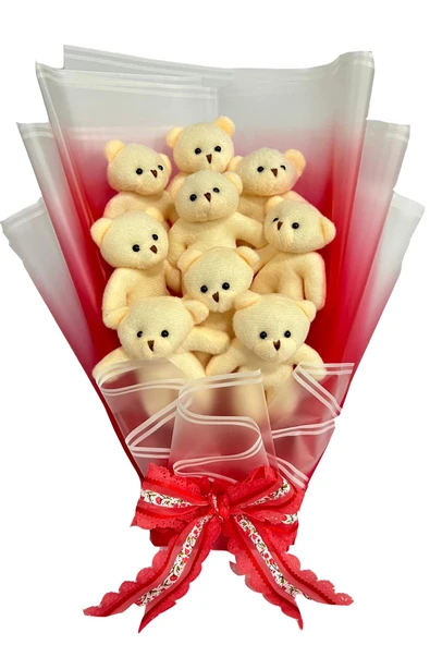 Sevgiliye Özel Peluş Ayıcık Buketi - 9 Adet Yumoş Peluş Ayılı Buket Özel Büyük Kutusunda - 5