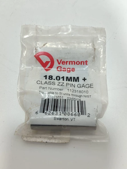 Vermont Gage Çelik Pin Kontrol Eşi 18,01mm - 2