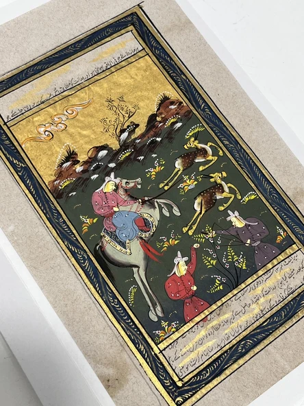 Eski Çağ Avcıları Adlı El Yapımı Minyatür Resim 21x12 cm - 3