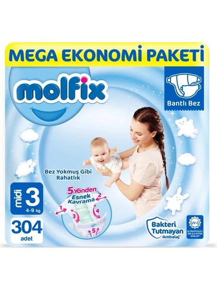 Molfix 3 Beden Midi 304'lü Bebek Bezi ürün görseli